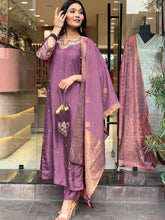 Women Embroidered Straight Kurta Set with Dupatta