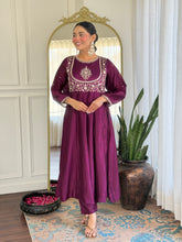 Luxury Wine Anarkali Kurta Set in Silk Finish