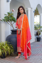 "Radiant Orange & Pink Embroidered Suit – Traditional Festive Ensemble"