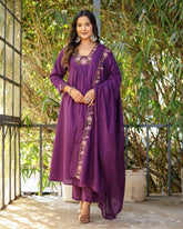 Women Embroidered A-Line Kurta Set with Dupatta