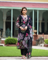Trendy Roman Silk Kurta Pant Dupatta Set With Printed For Women