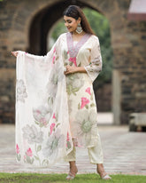 Exclusive Party Wear Embroidered white Kurta Pant Dupatta Set for Women's and Girl's