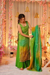 "Elegant Green and Yellow Ombre Sharara Suit – Festive Wear"