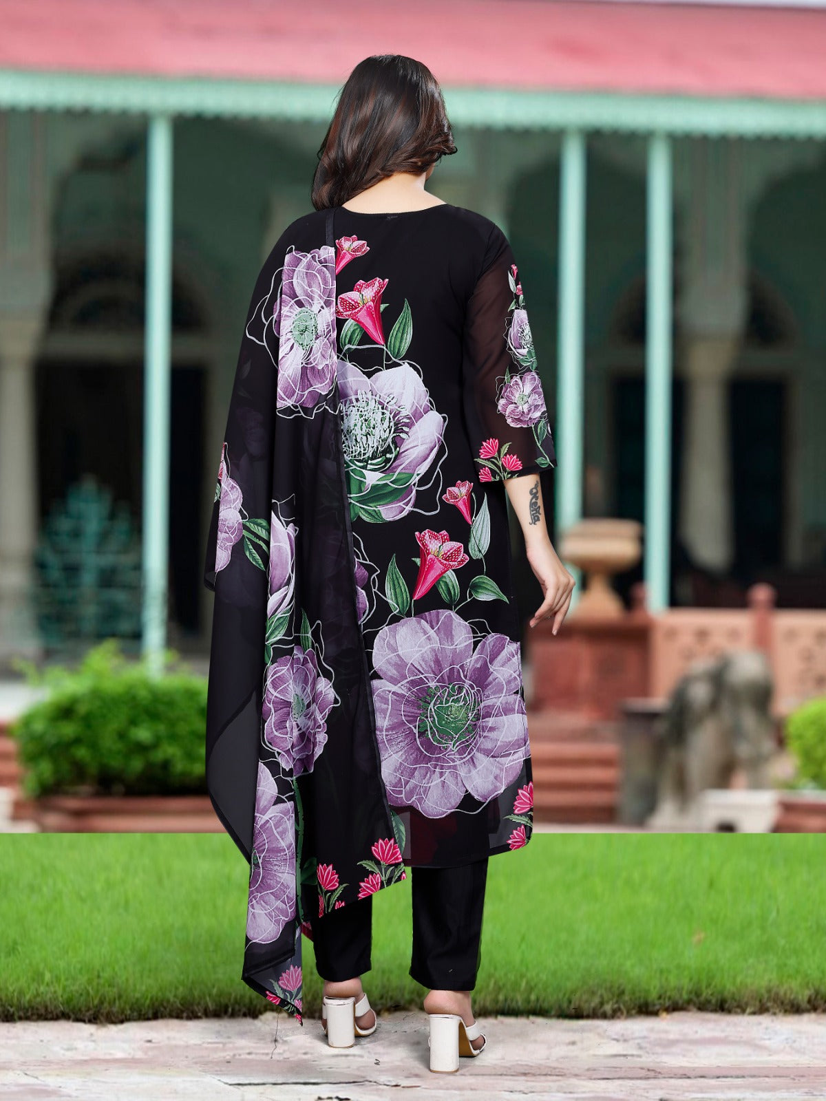 Trendy Roman Silk Kurta Pant Dupatta Set With Printed For Women