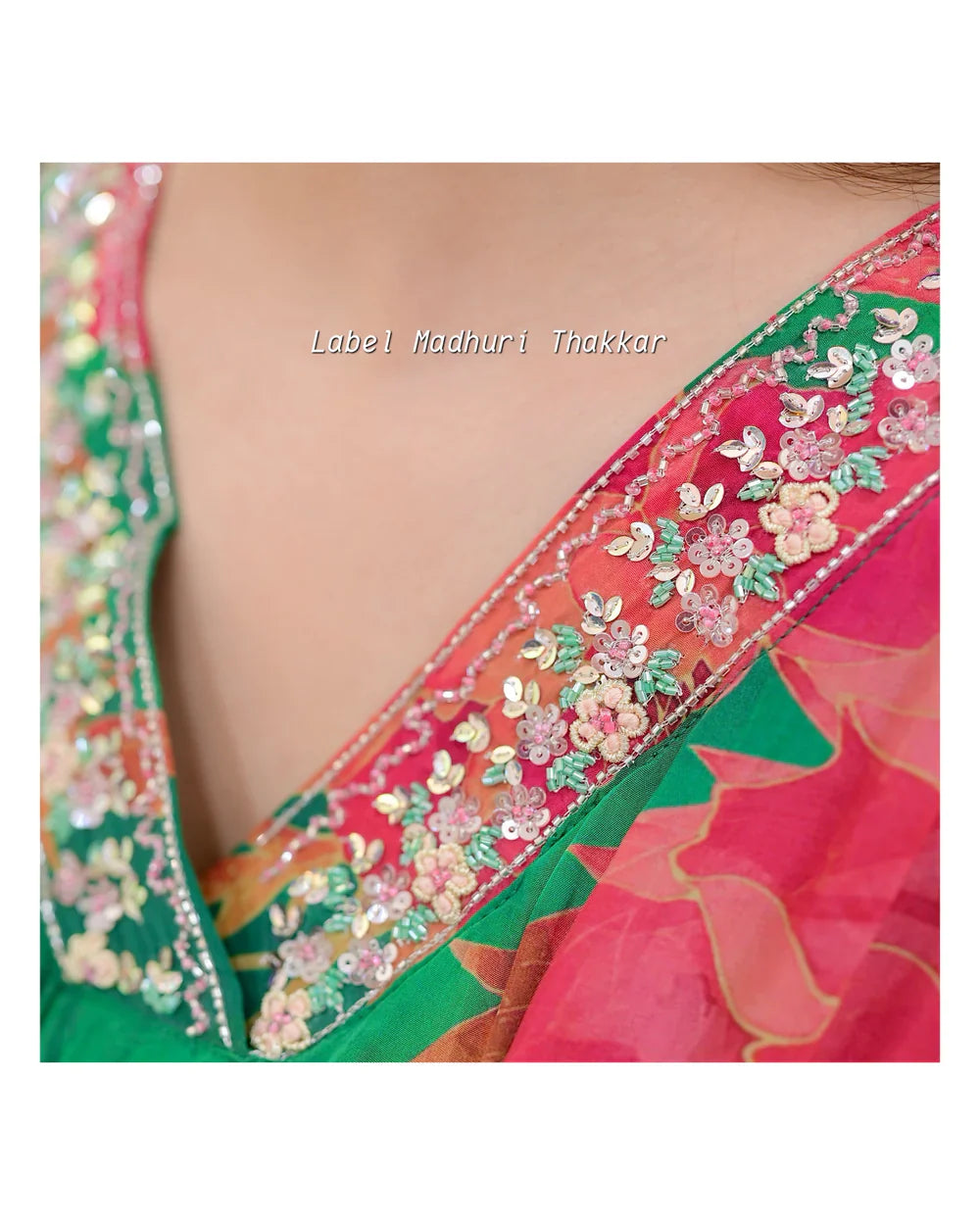 GREEN FLORAL CREPE KAFTAN SHARARA