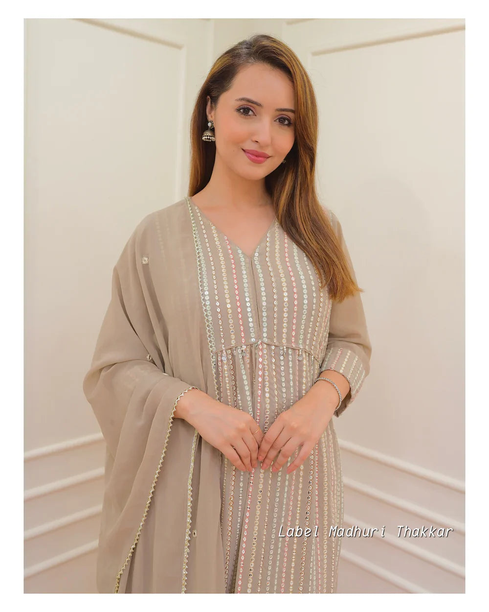NUDE GEORGETTE EMBROIDERED SUIT