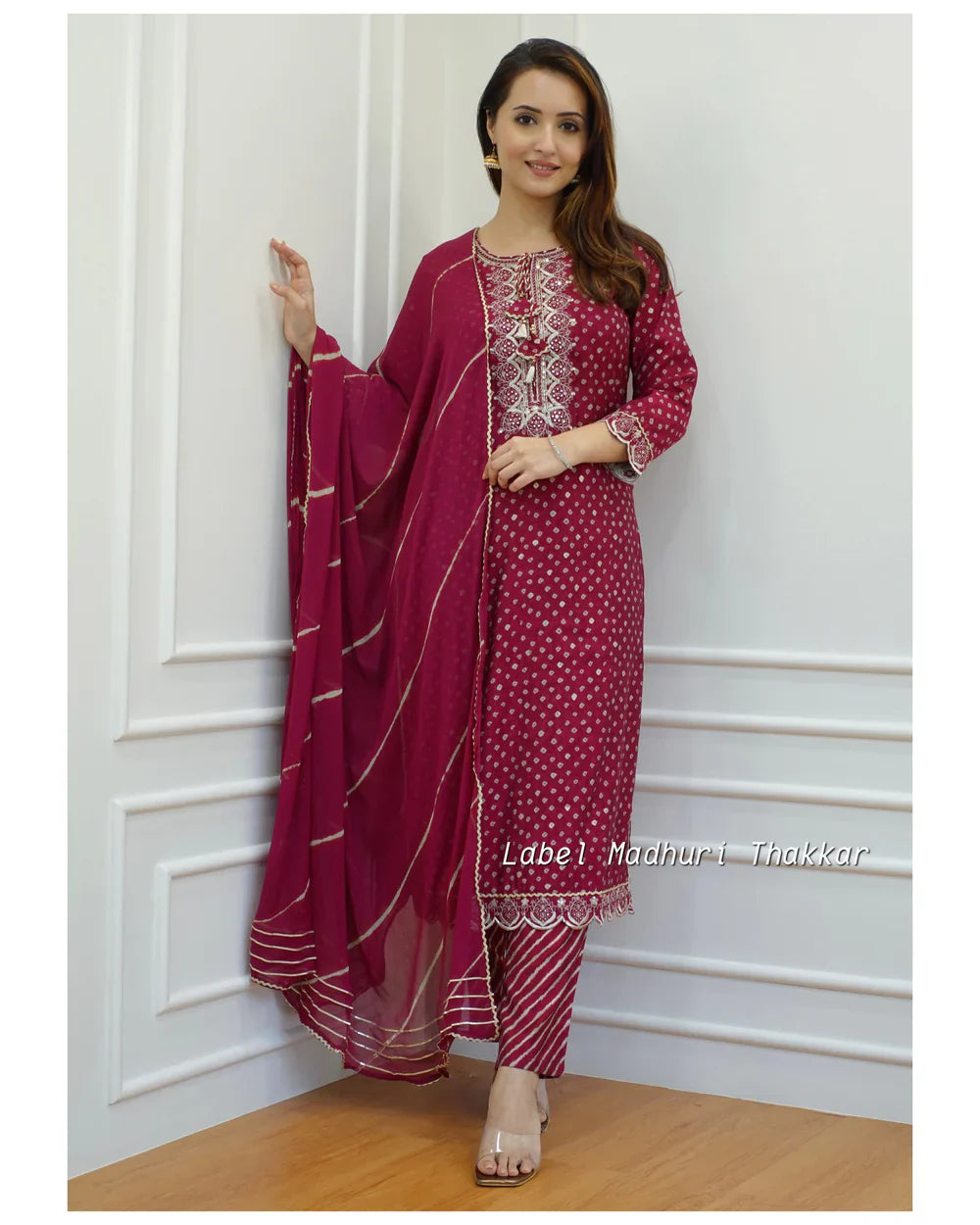 MAROON BANDHANI EMBROIDERED SUIT