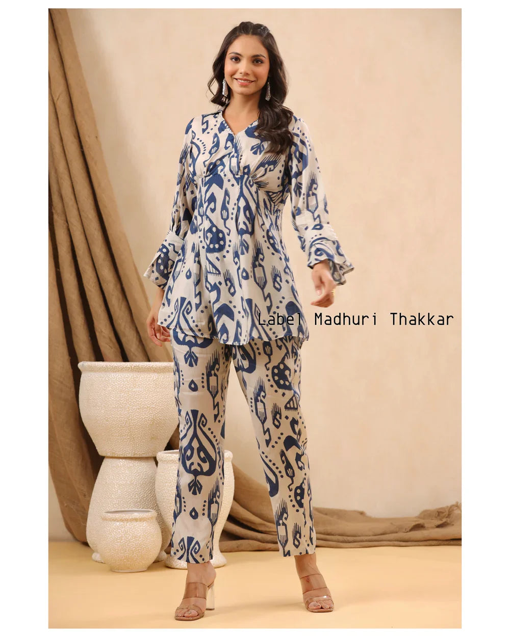 IVORY-BLUE BAROQUE MUSLIN CO-ORD