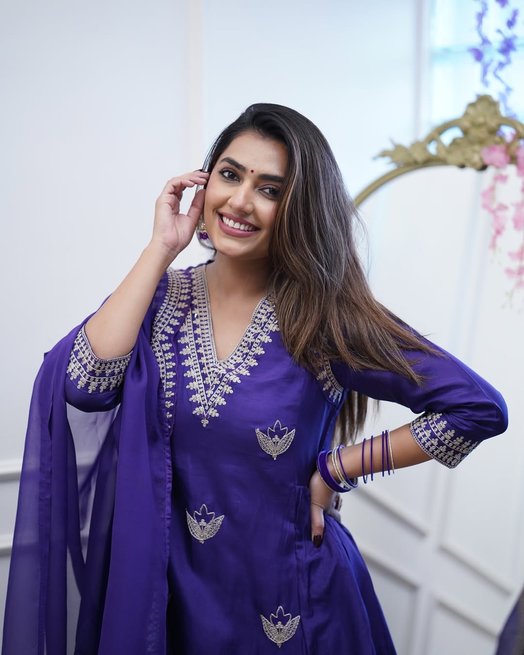 Royal Purple Embroidered Kurta Pant Set with Dupatta – Festive Elegance