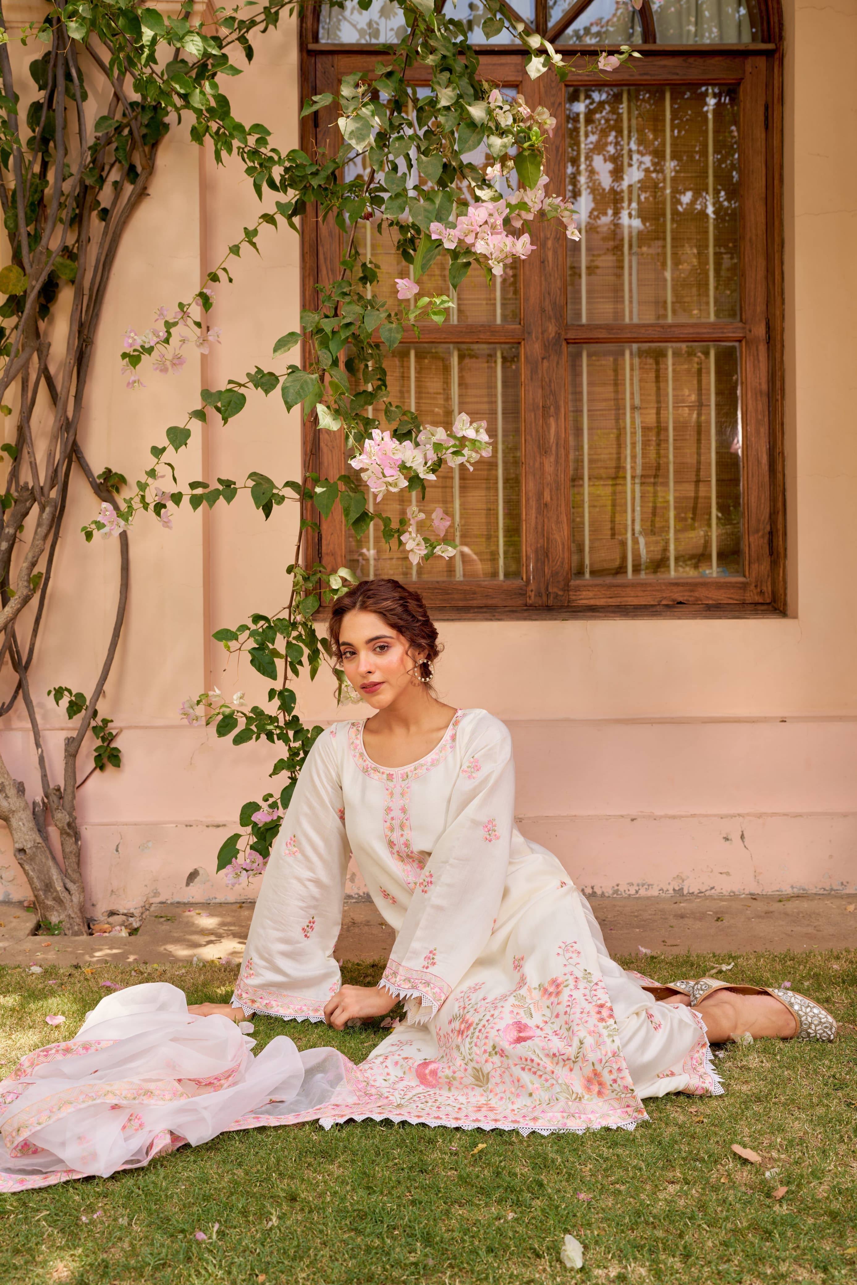 Ivory Garden – Embroidered Pastel Kurta Set
