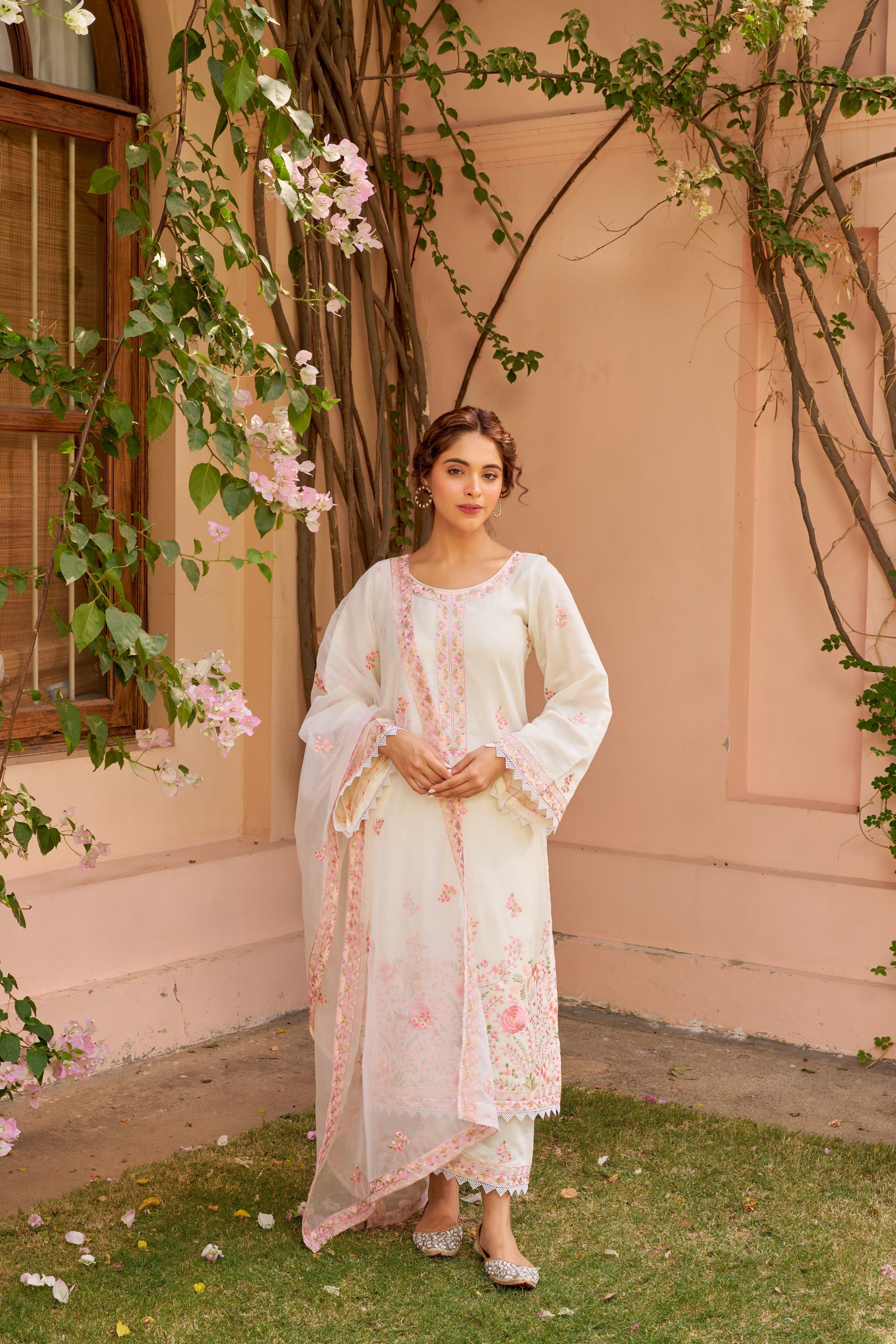 Ivory Garden – Embroidered Pastel Kurta Set