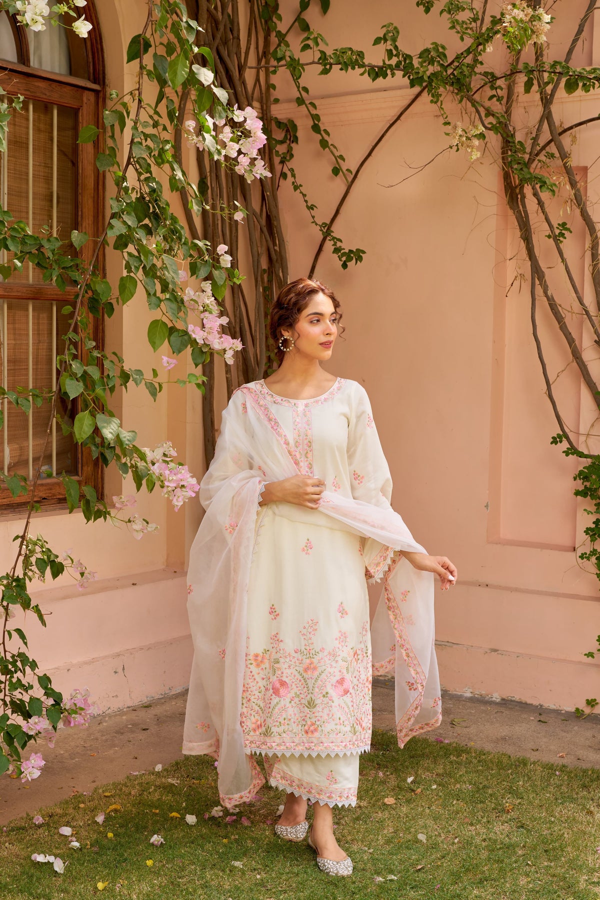 Ivory Garden – Embroidered Pastel Kurta Set