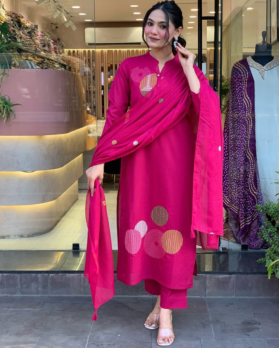 Vibrant Pink Straight Kurta Set with Dupatta