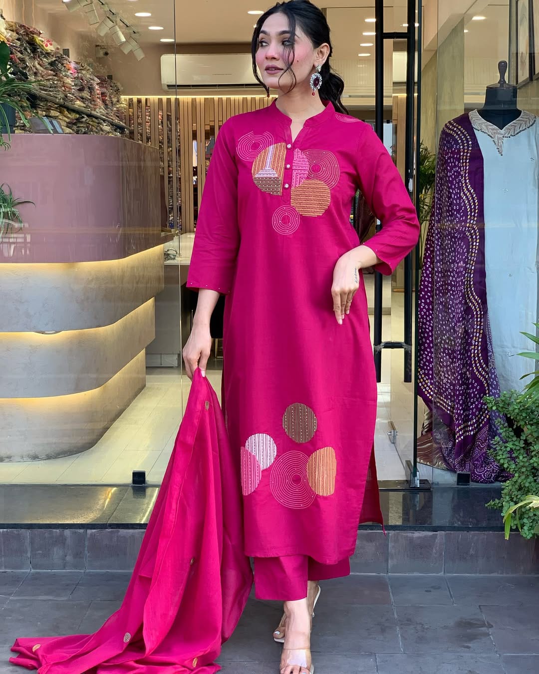 Vibrant Pink Straight Kurta Set with Dupatta