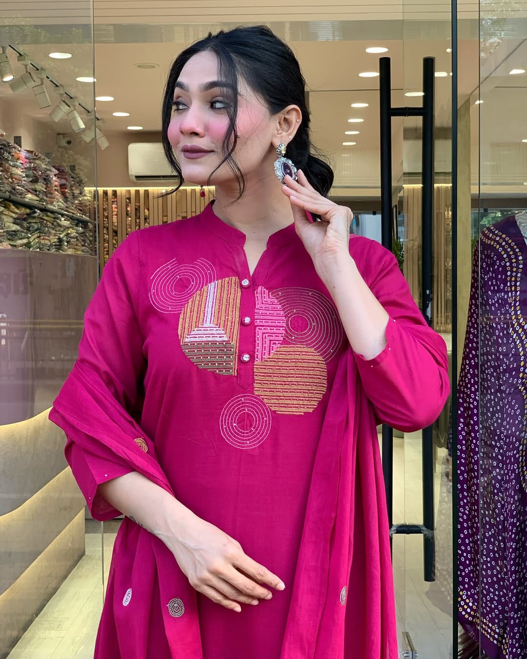 Vibrant Pink Straight Kurta Set with Dupatta