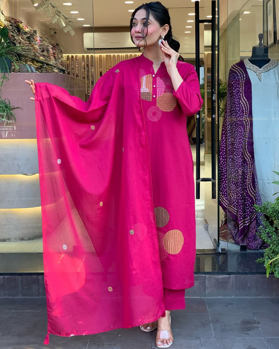 Vibrant Pink Straight Kurta Set with Dupatta